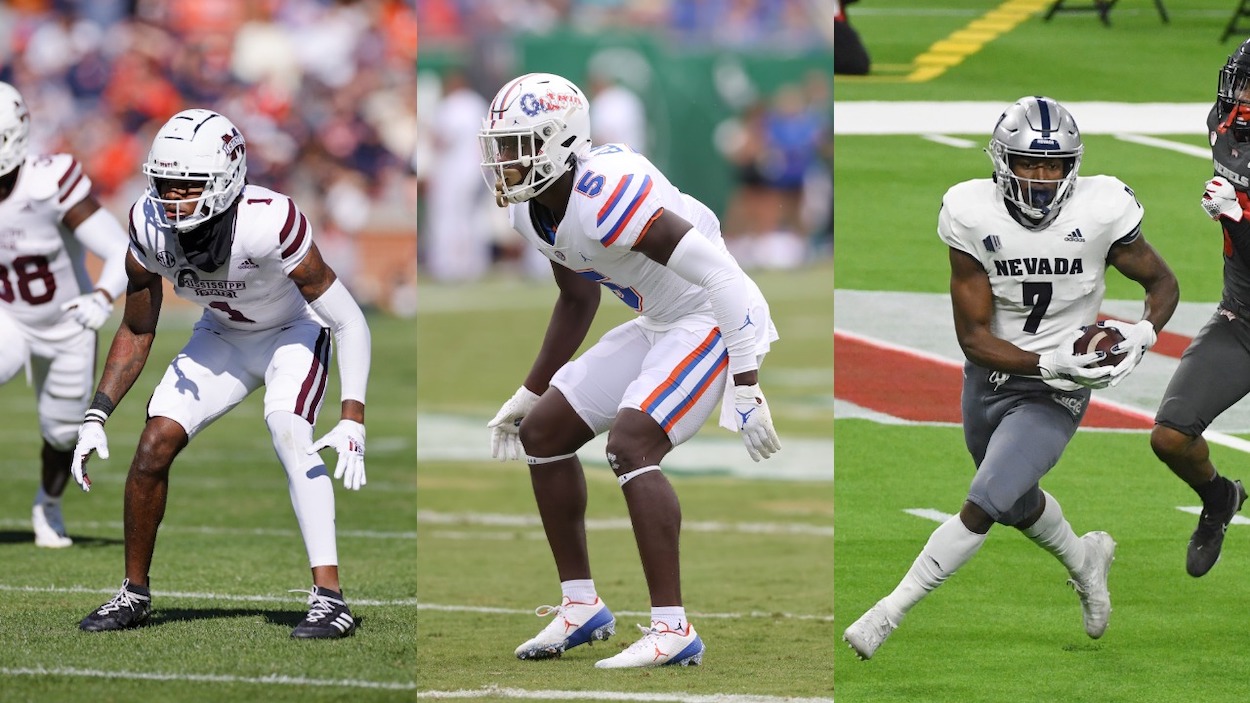 This three-round Buffalo Bills mock draft includes (L-R) Mississippi CB Martin Emerson, Florida CB Kaiir Elam, and Nevada WR Romeo Doubs.