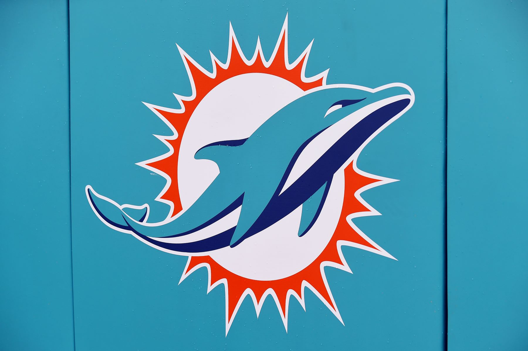 NFL team Miami Dolphins logo seen at the Miami Gardens before a game against the New York Jets