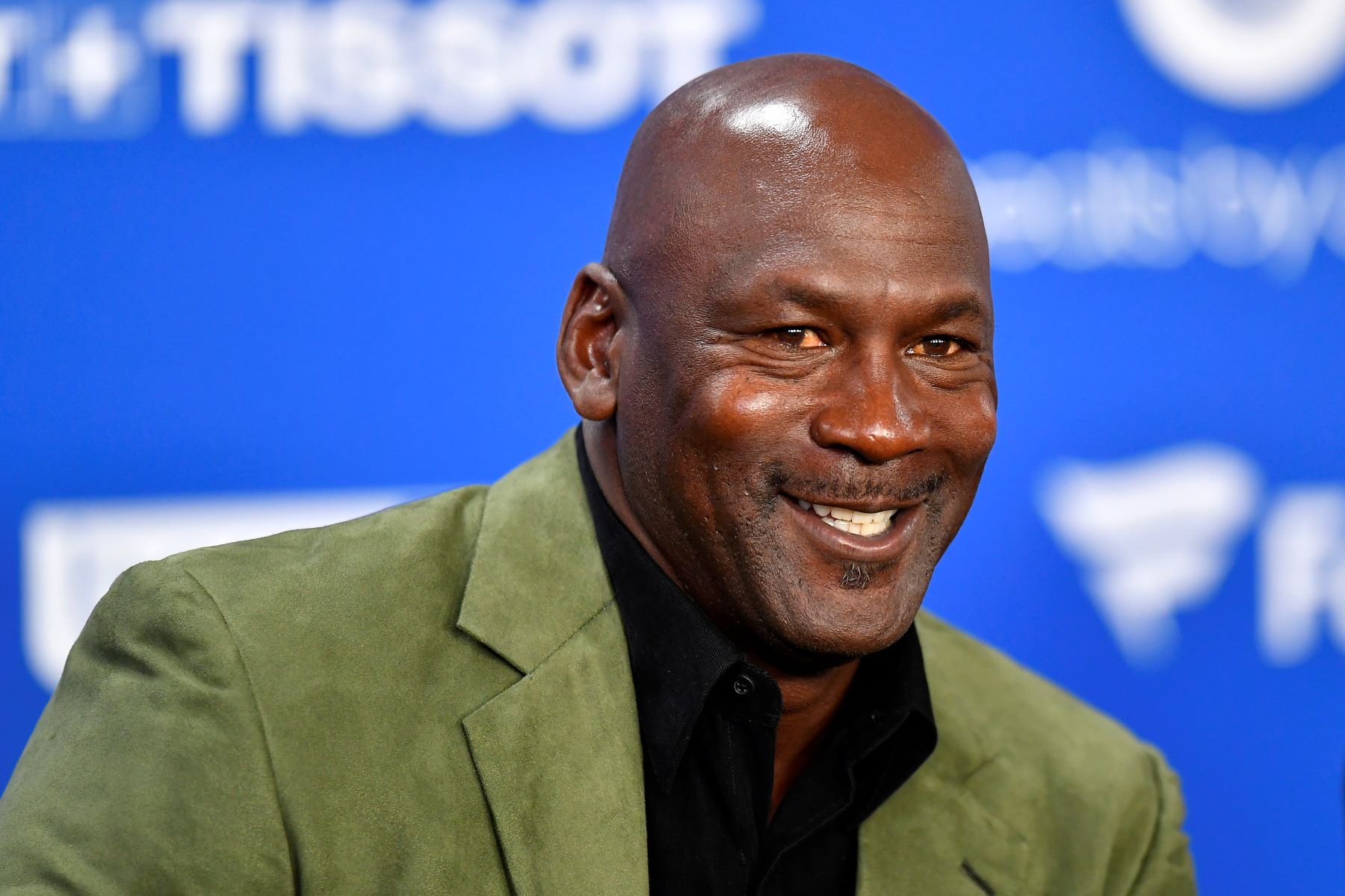 Michael Jordan at a press conference before an NBA Paris Game between the Charlotte Hornets and Milwaukee Bucks