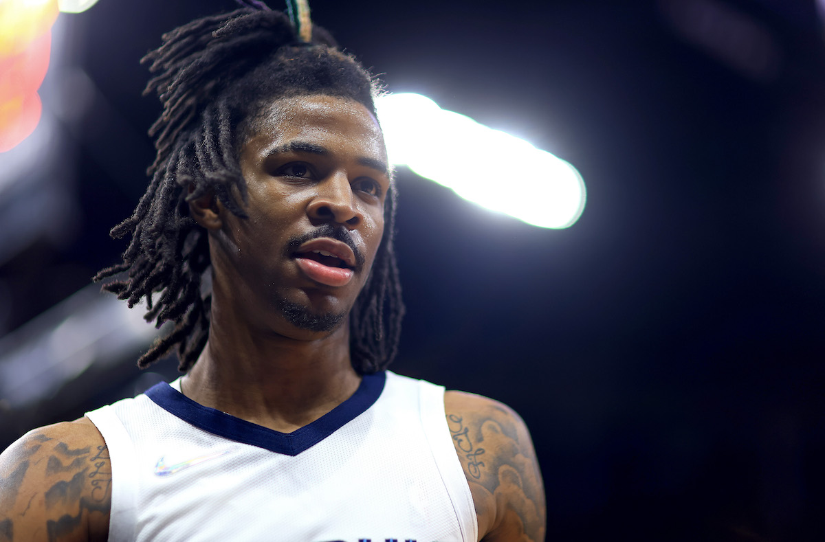 Ja Morant of the Memphis Grizzlies looks on under the lights