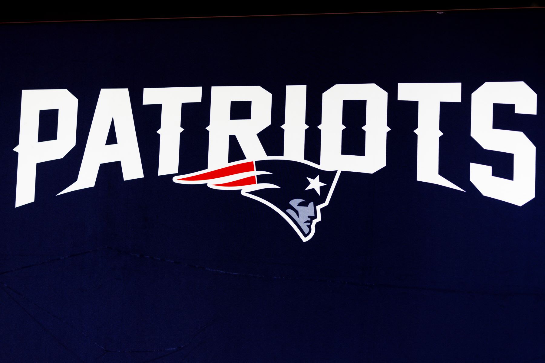 NFL team New England Patriots logo seen at the Los Angeles Convention Center during the Super Bowl Experience
