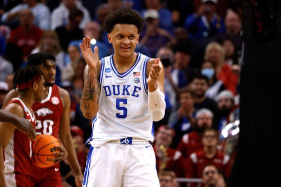 Duke freshman Paolo Banchero reacts during the Blue Devils' run to the Final Four.