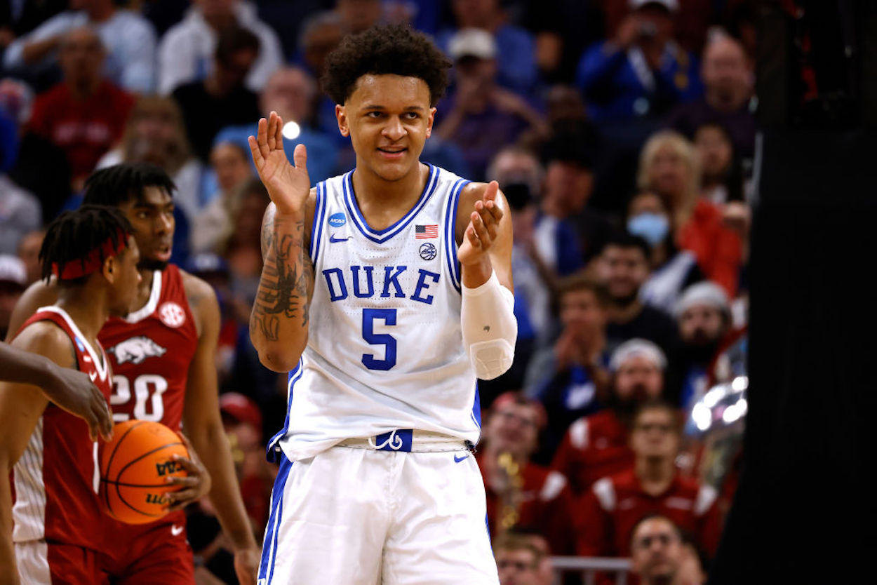 Duke freshman Paolo Banchero reacts during the Blue Devils' run to the Final Four.