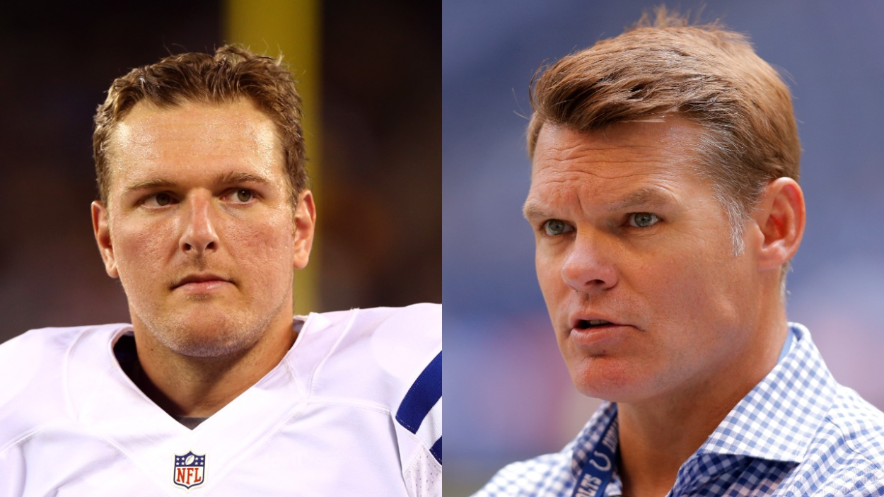 Former NFL punter Pat McAfee and Indianapolis Colts general manager Chris Ballard.