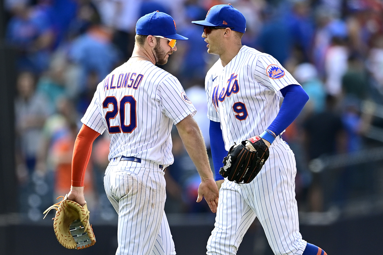 New York Mets teammates Pete Alonso (L) and Brandon Nimmo in 2021.