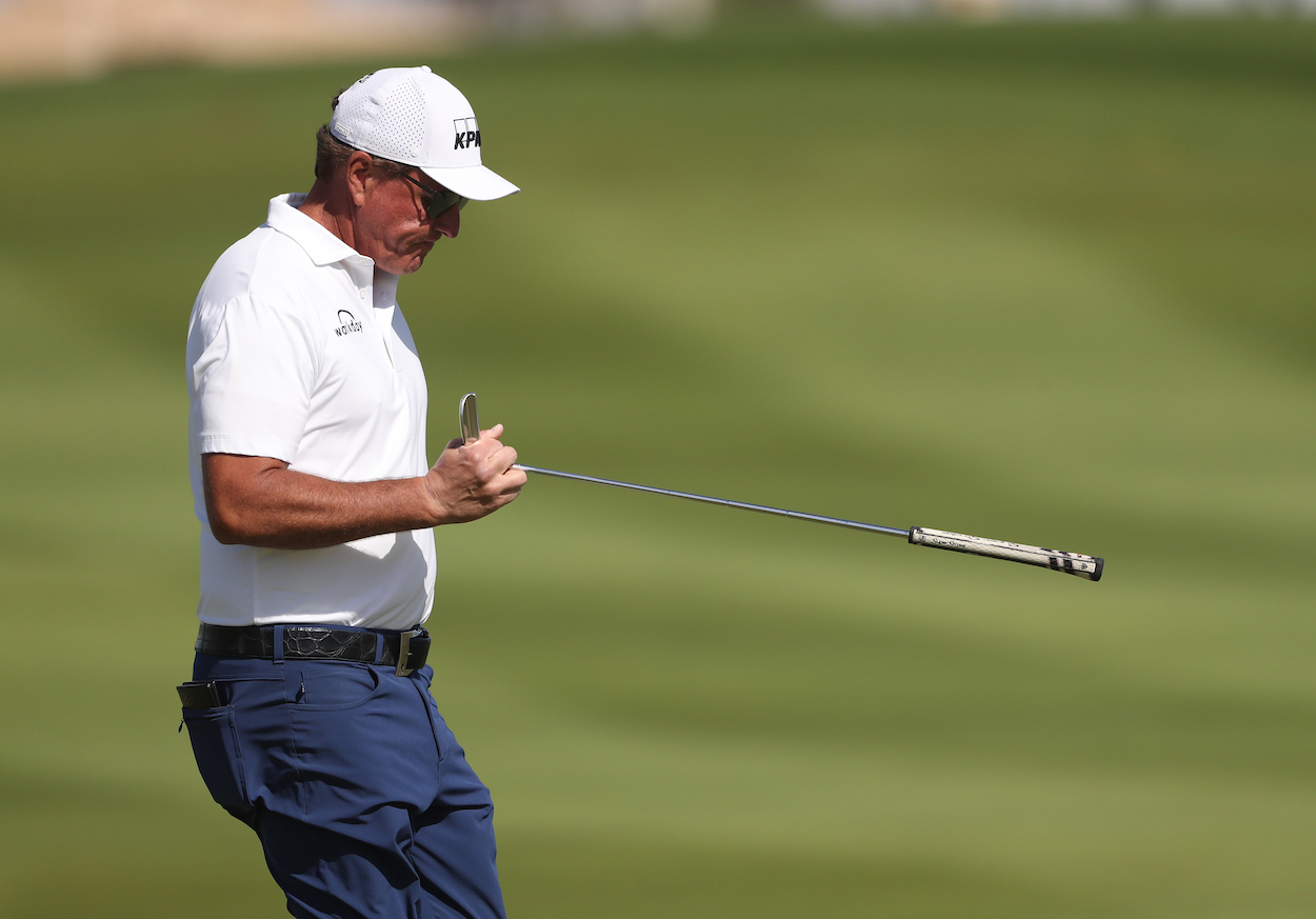 Phil Mickelson walks on the green during the PIF Saudi International.