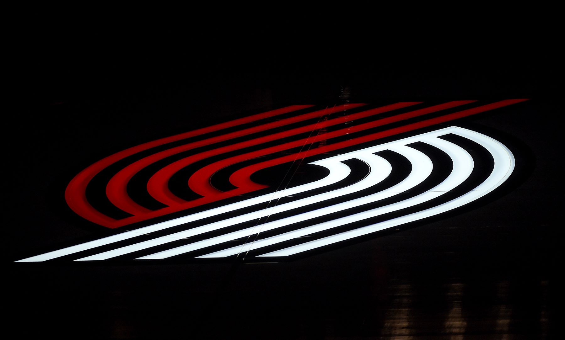 NBA team Portland Trail Blazer logo shown before a game against the Sacramento Kings