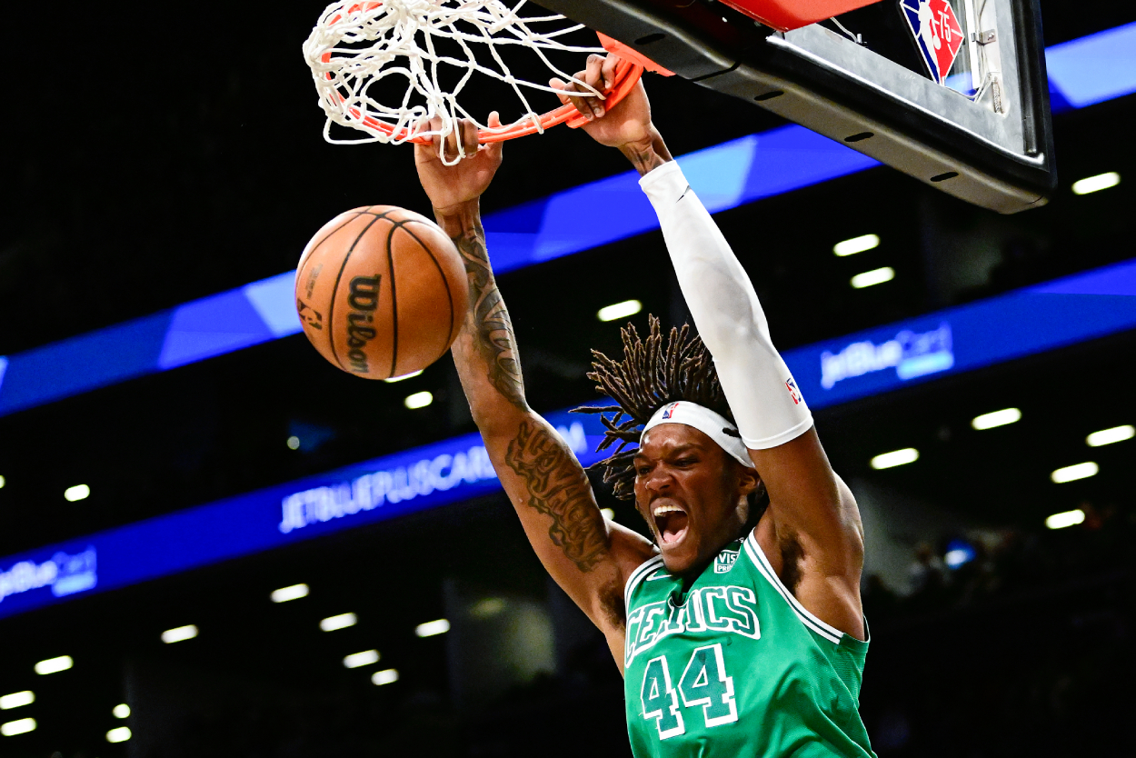 Robert Williams III of the Boston Celtics dunks the ball against the Brooklyn Nets.