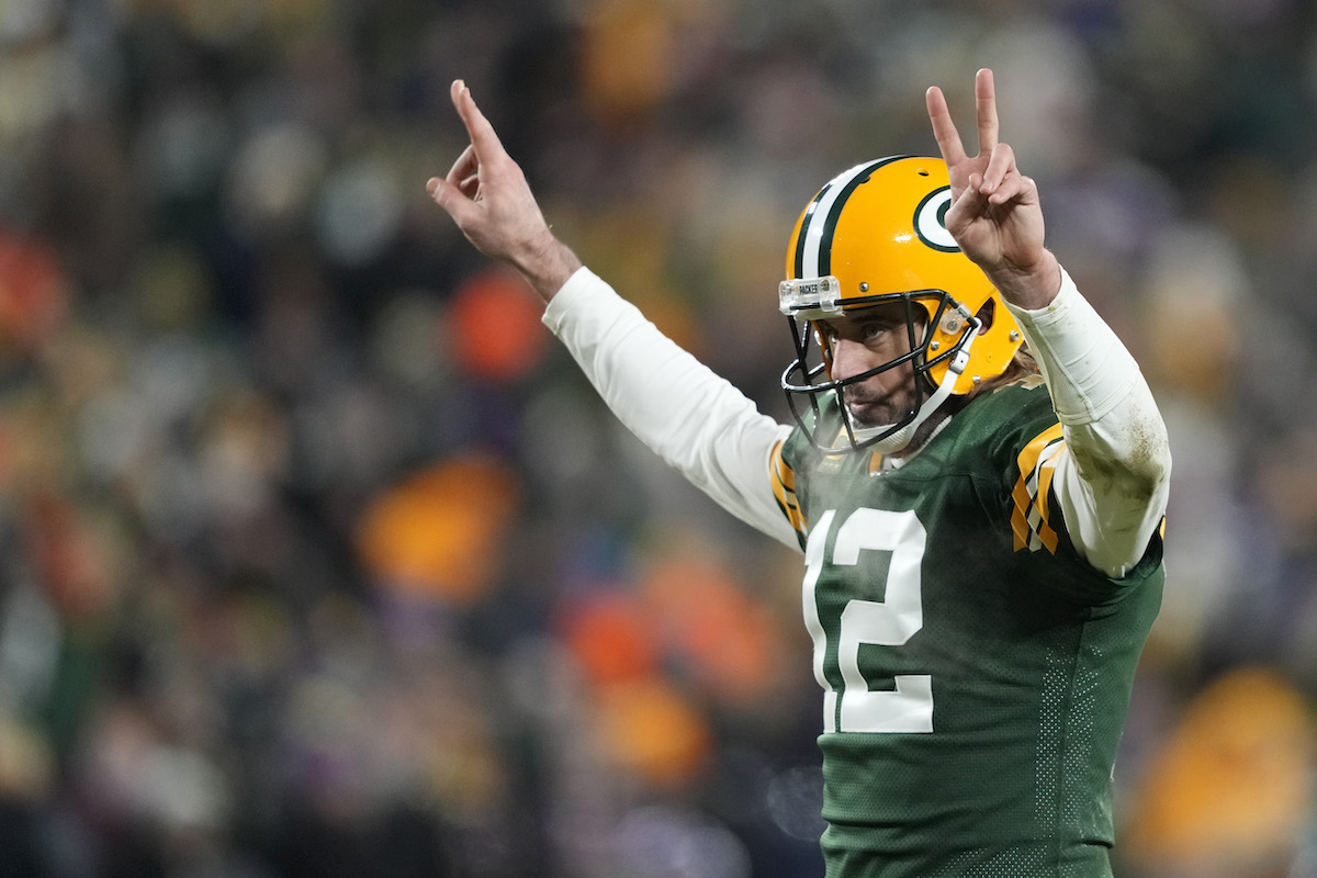 Aaron Rodgers celebrates for the Green Bay Packers