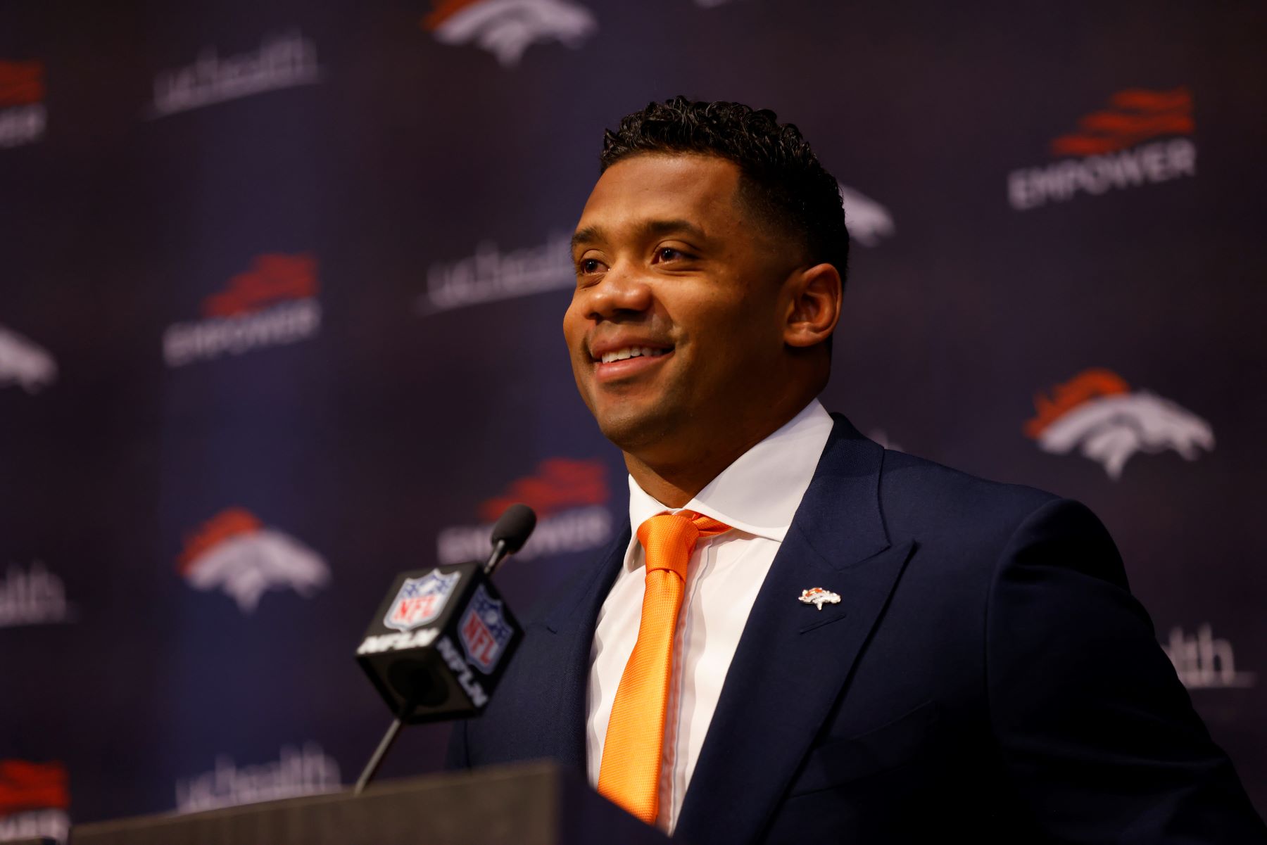 Quarterback Russell Wilson being introduced as #3 for the Denver Broncos NFL team