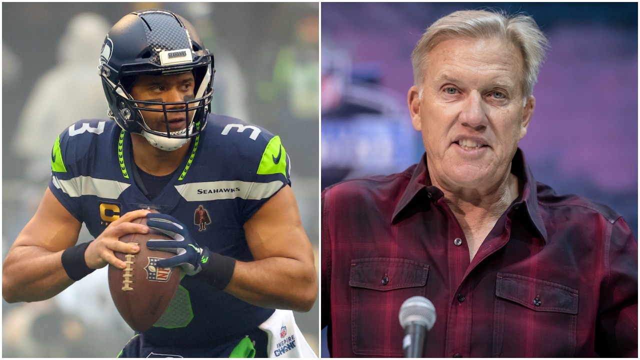 Seahawks quarterback Russell Wilson drops back to pass; Denver Broncos executive John Elway speaks at the 2019 NFL Combine