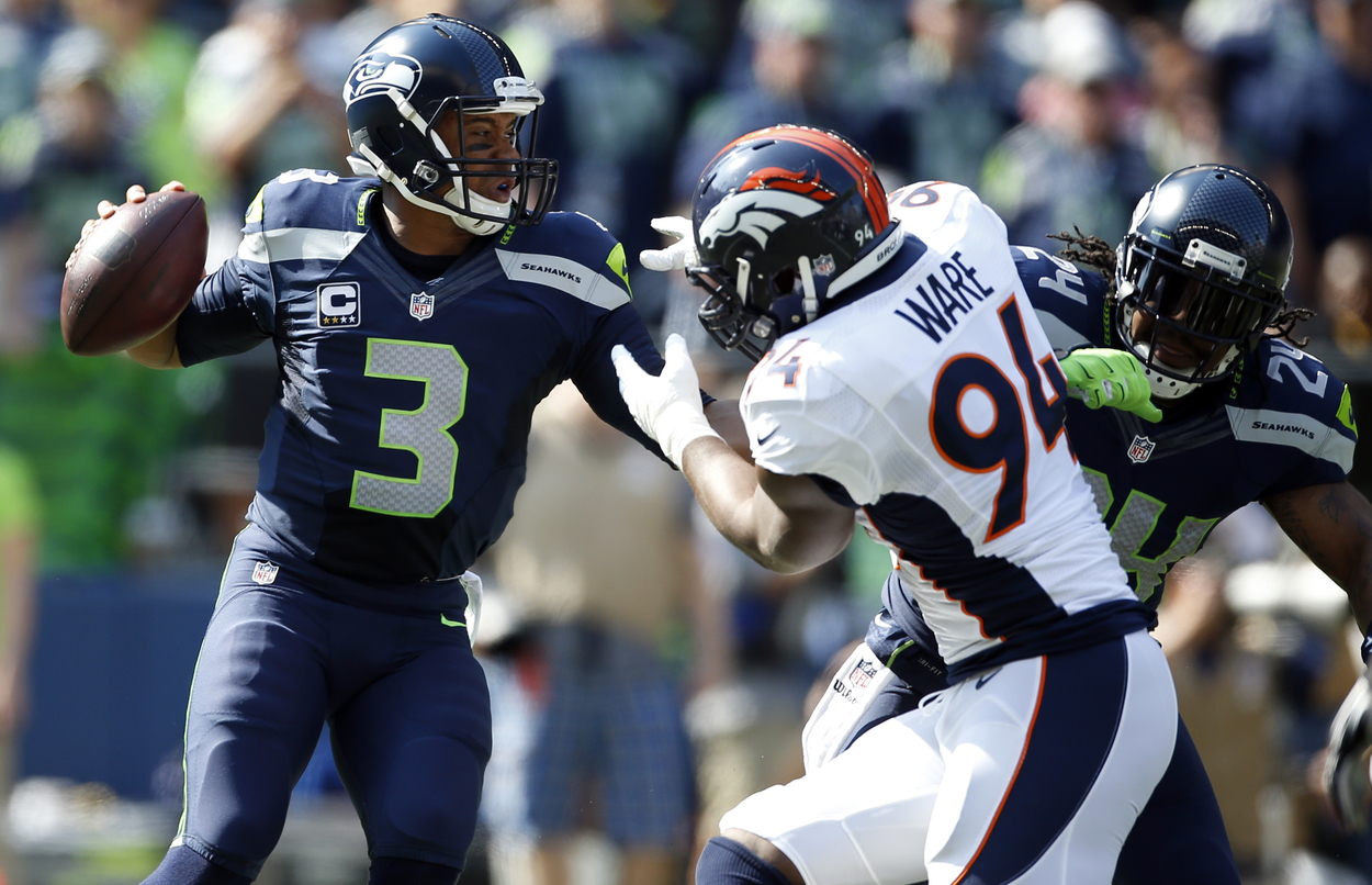 Seattle Seahawks quarterback Russell Wilson faced the Denver Broncos in 2014.