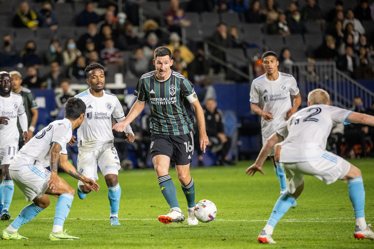 Sacha Kljestan of Los Angeles Galaxy, who swapped jerseys with Chris Hegardt, is pictured during a match against New England Revolution.