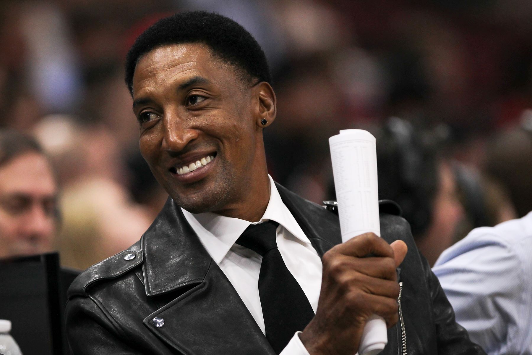 Former Chicago Bulls NBA team player Scottie Pippen attending Bulls game against the San Antonio Spurs