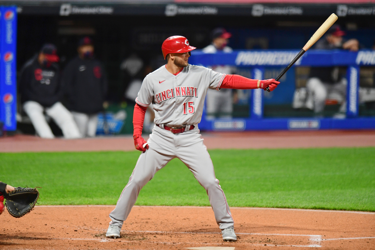 Nick Senzel prepares for an at-bat with the Cincinnati Reds