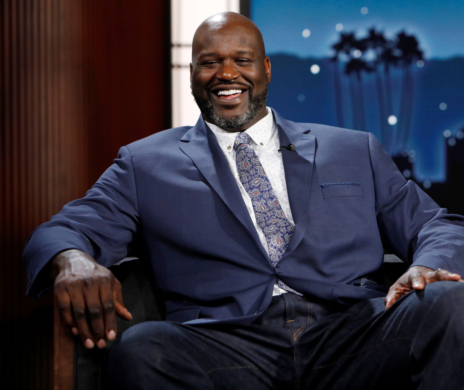 Former NBA superstar Shaquille O’Neal being interviewed on 'Jimmy Kimmel Live!'