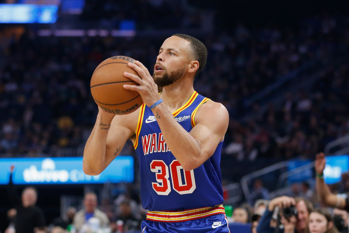 Stephen Curry prepares to shoot a three-pointer for the Golden State Warriors.