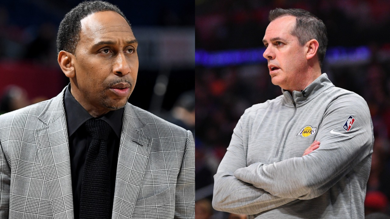 ESPN commentator Stephen A. Smith and Lakers head coach Frank Vogel.