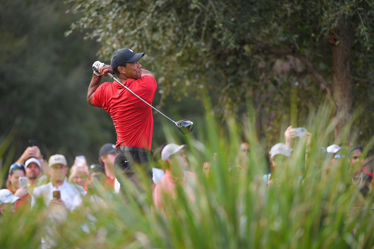 Tiger Woods tees off during the PNC Championship.