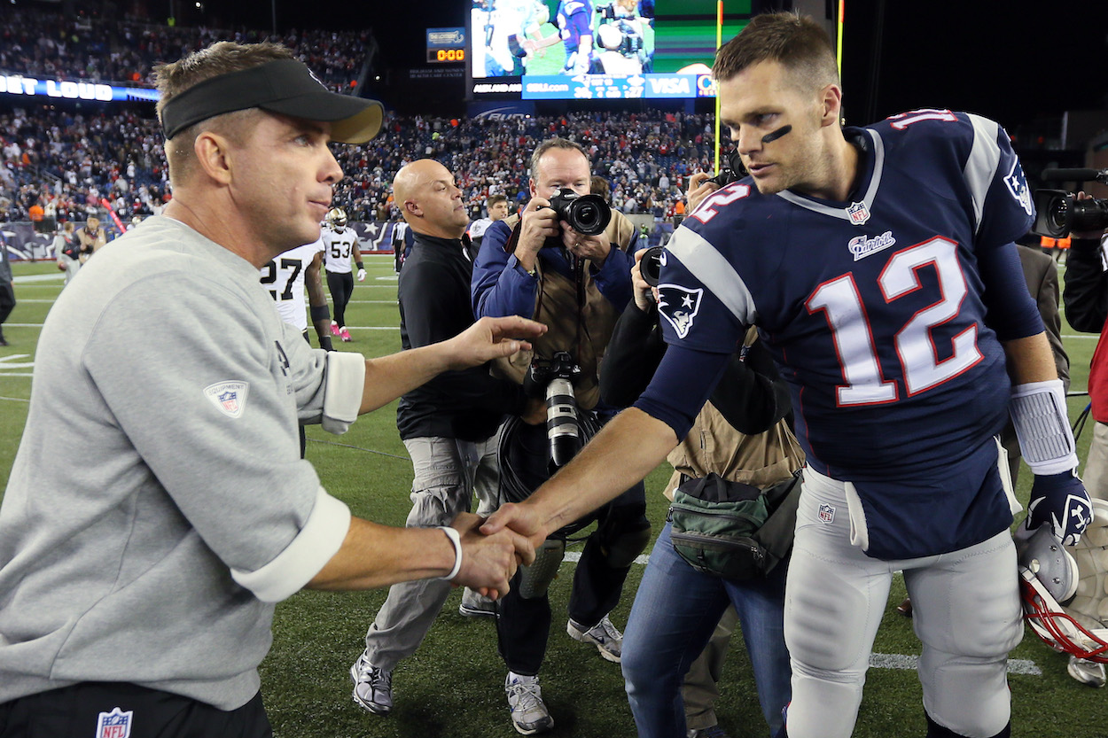 Tom Brady and Sean Payton shake hands following the New England Patriots 30-27 win over the New Orleans Saints in 2013.