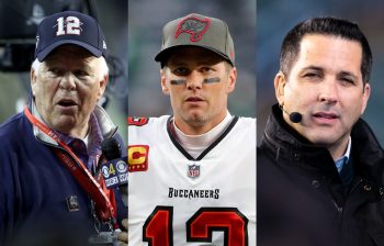 Tom Brady Sr., Tom Brady, and Adam Schefter.