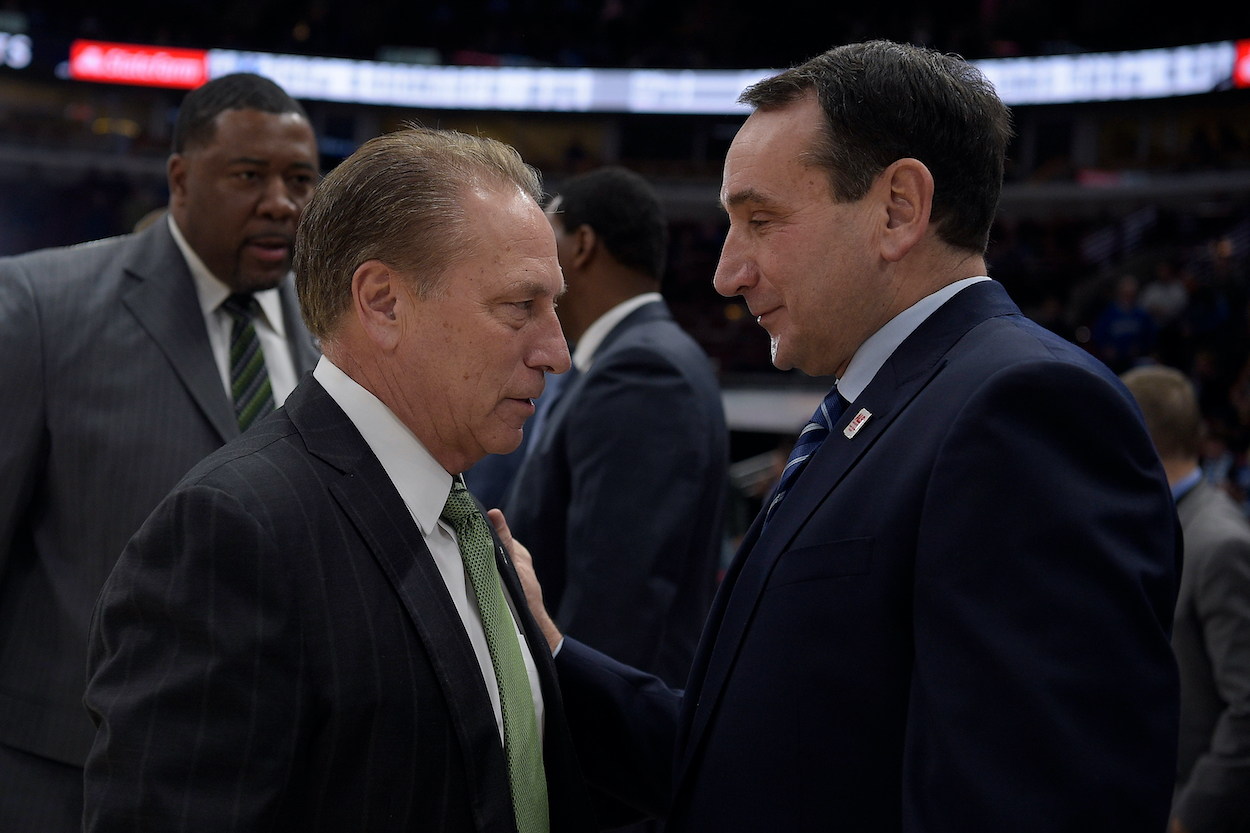 Tom Izzo talks with Coach K.