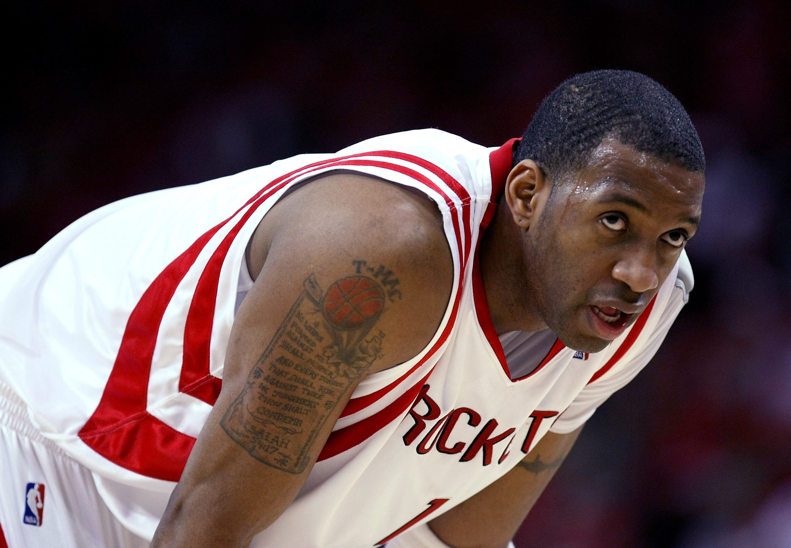 Tracy McGrady of the Houston Rockets waits to take a foul shot against the Utah Jazz.