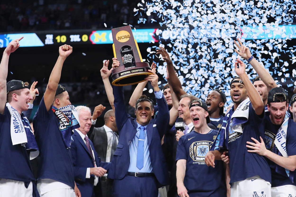 The Villanova Wildcats after defeating Michigan in the 2018 national championship.