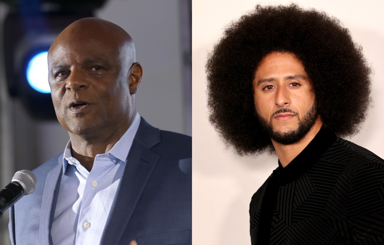 Former NFL quarterbacks Warren Moon (L) and Colin Kaepernick.