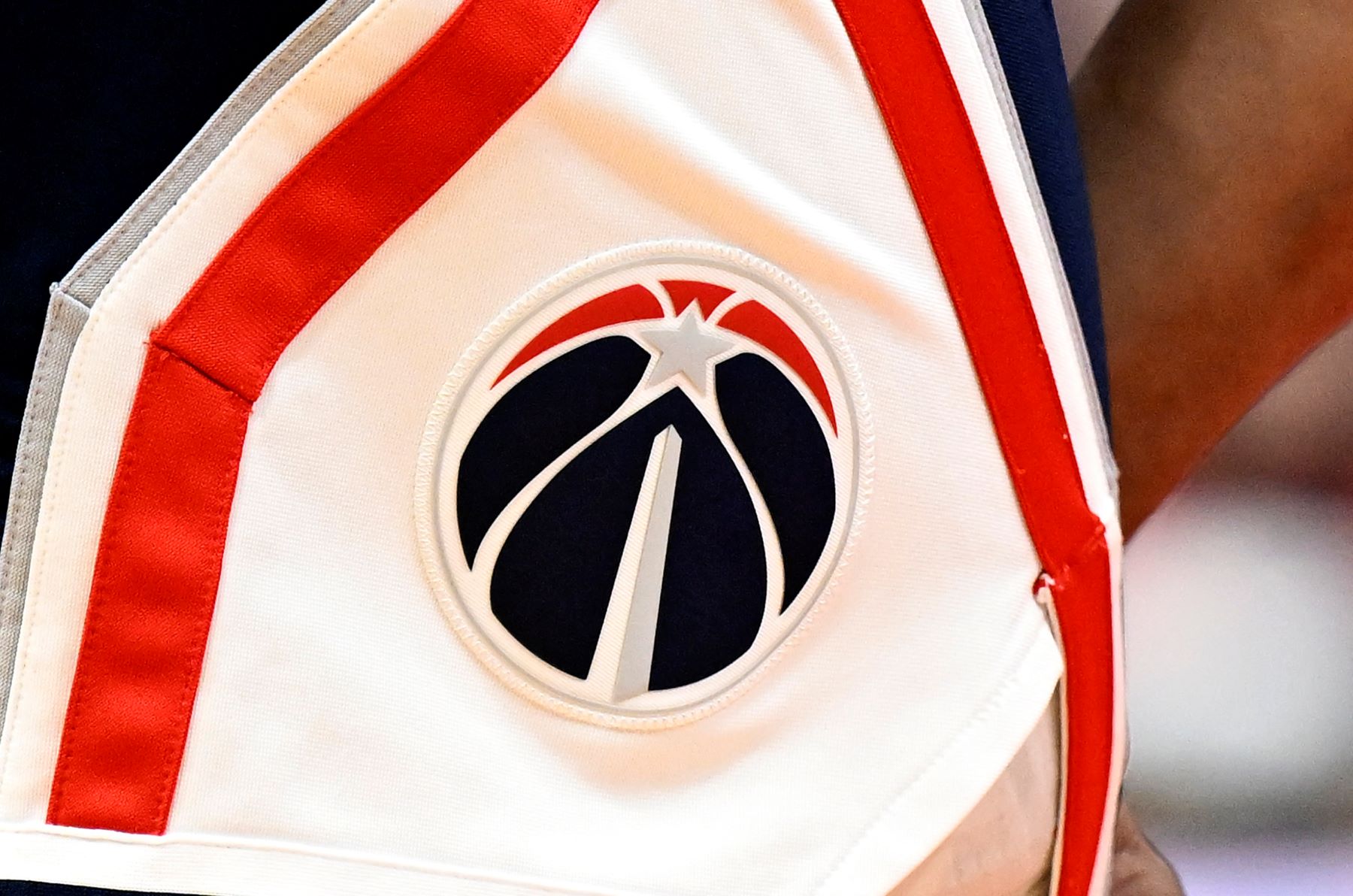 NBA team Washington Wizards logo on the uniform shorts during a game against the Chicago Bulls