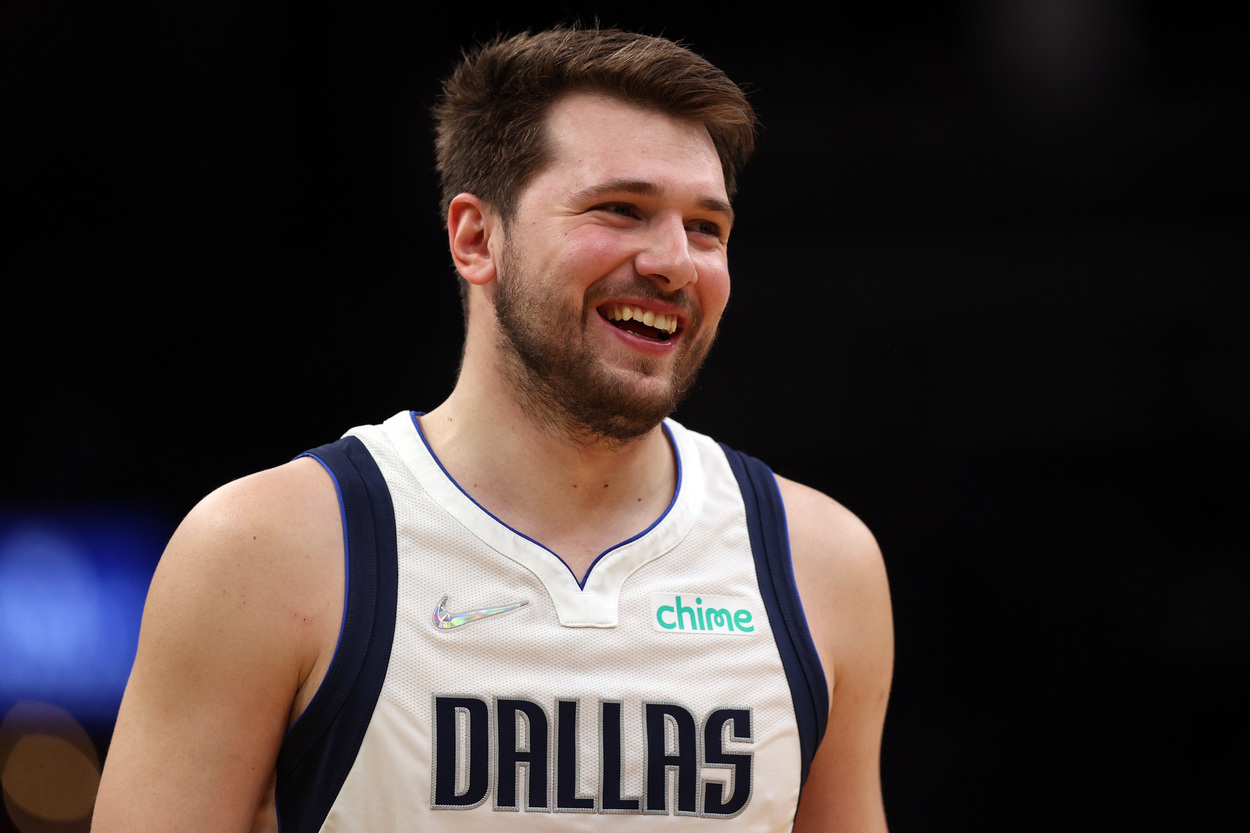 Dallas Mavericks star Luka Doncic flashes a wide smile.