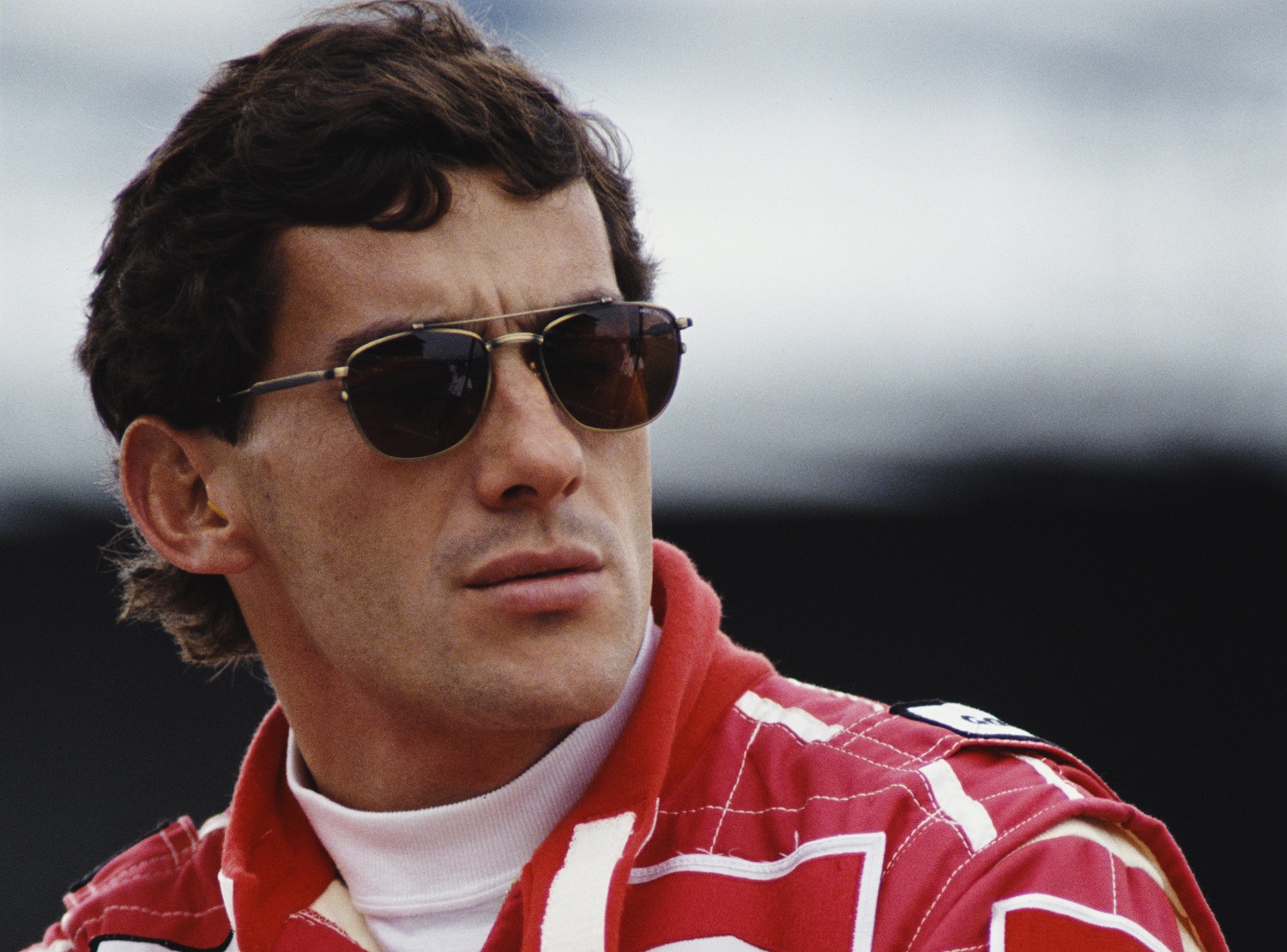 Ayrton Senna of Brazil during tire testing for the British Grand Prix on July 7, 1992, at the Silverstone Circuit.