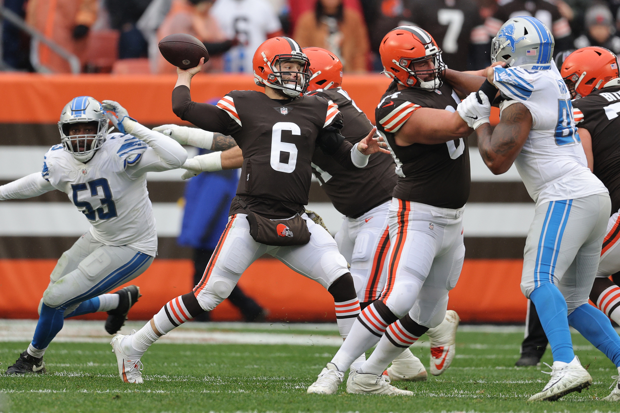 Cleveland Browns quarterback Baker Mayfield faced the Detroit Lions in 2021.