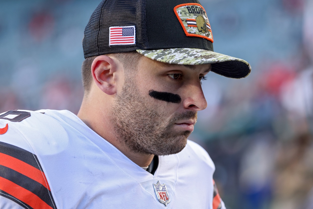 Baker Mayfield following a Cleveland Browns-Cincinnati Bengals matchup in November 2021