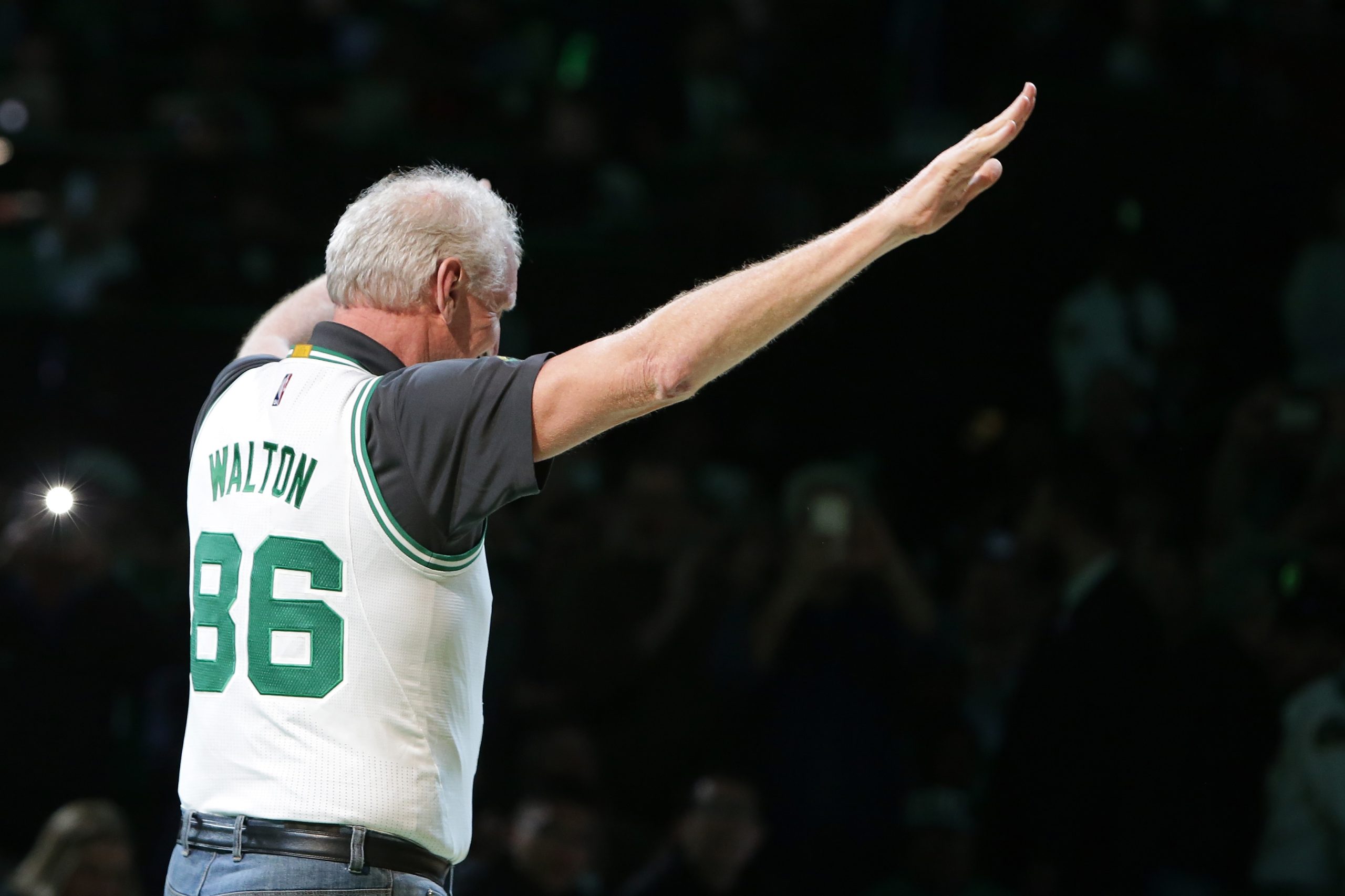 Member of the Boston Celtics 1986 championship team Bill Walton is honored at halftime of the game between the Boston Celtics and Miami Heat.