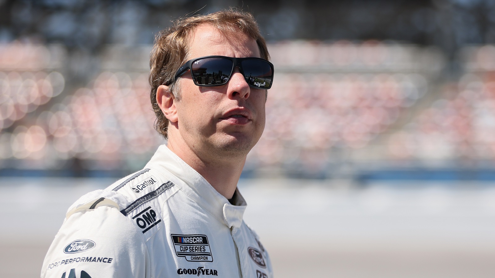 Brad Keselowski, driver of the No. 6 Ford, waits on the grid during qualifying for the NASCAR Cup Series GEICO 500 at Talladega Superspeedway on April 23, 2022. | James Gilbert/Getty Images