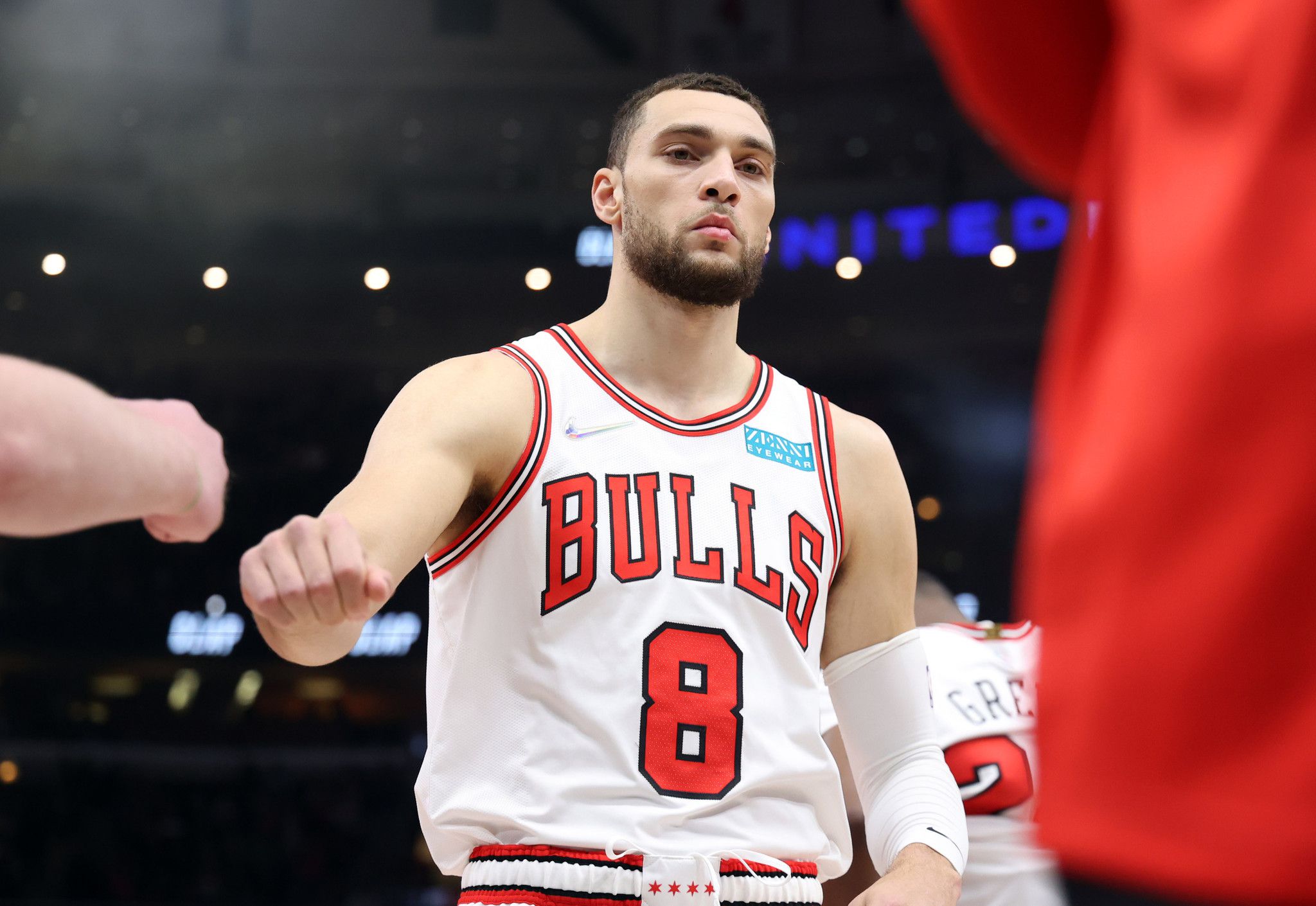 Bulls guard Zach LaVine takes the court.