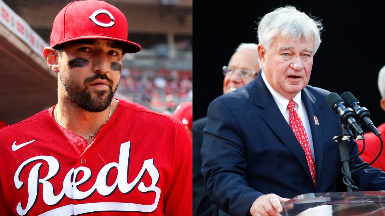 Former Cincinnati Reds star Nick Castellanos and Reds owner Bob Castellini.