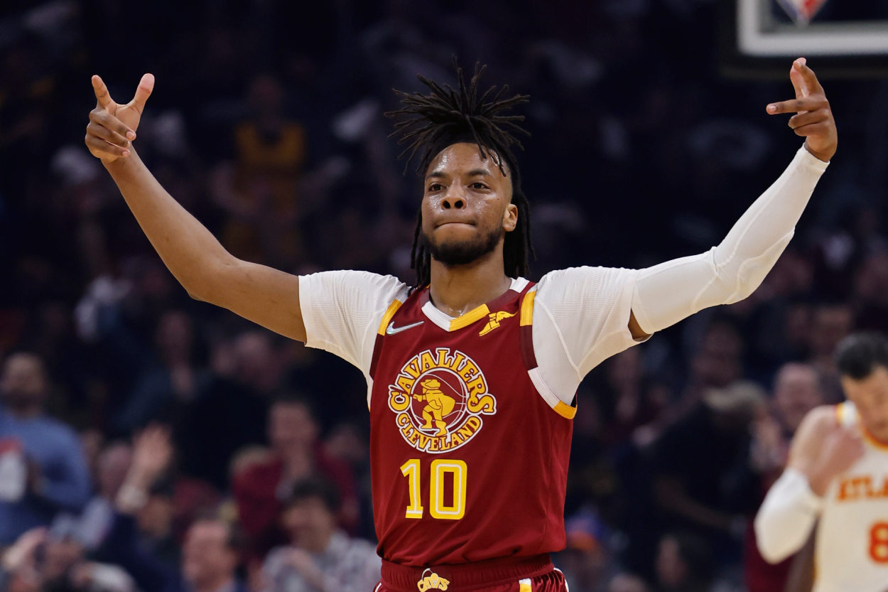 Darius Garland of the Cleveland Cavaliers during the 2022 NBA Play-In Tournament.