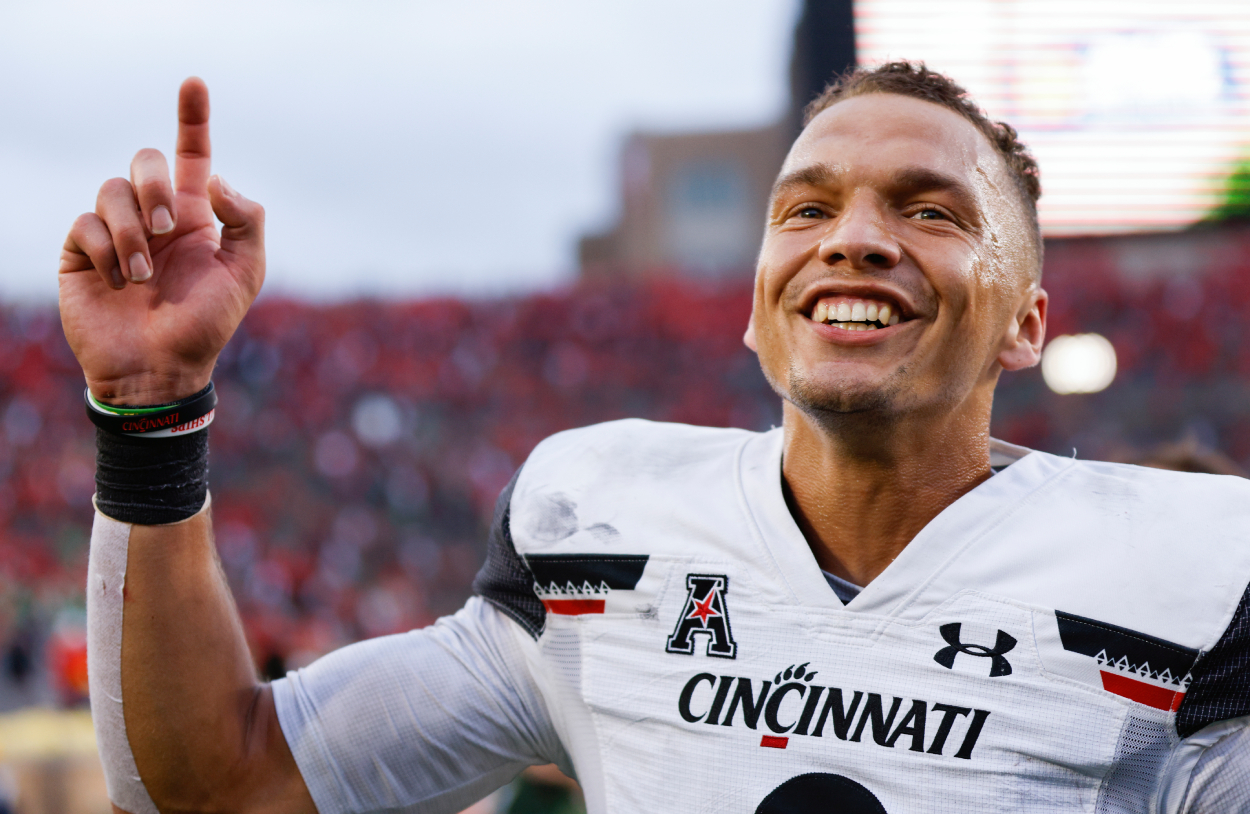 Former Cincinnati Bearcats quarterback Desmond Ridder after a game against Notre Dame.