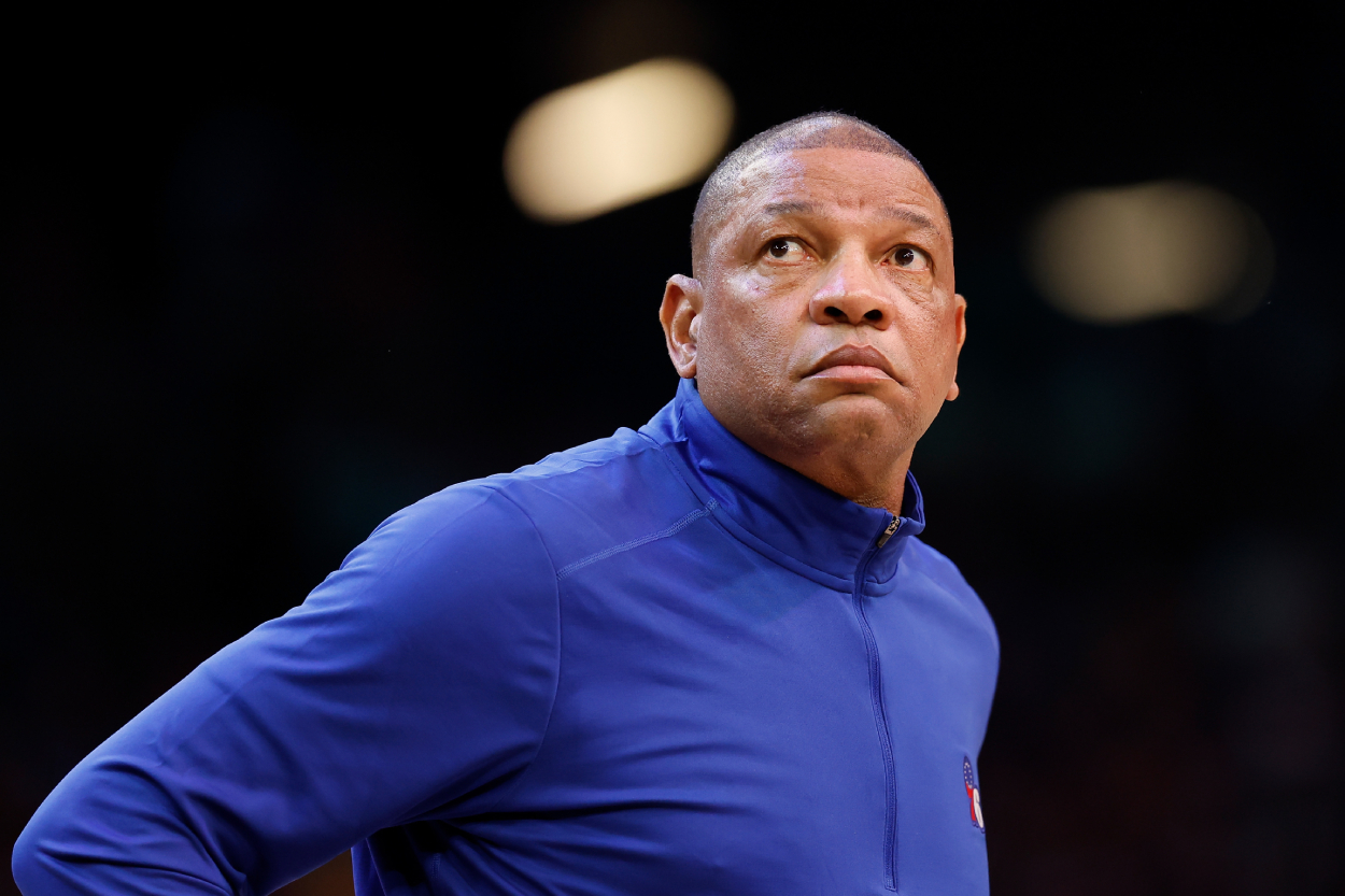 Philadelphia 76ers head coach Doc Rivers during a game in 2022.