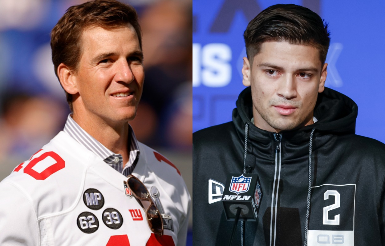 New York Giants legend Eli Manning (L) and former Ole Miss quarterback Matt Corral.