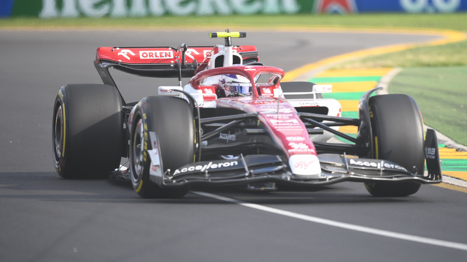 Zhou Guanyu of Alfa Romeo competes during the Formula 1 Grand Prix of Australia at Melbourne Grand Prix Circuit on April 10, 2022.