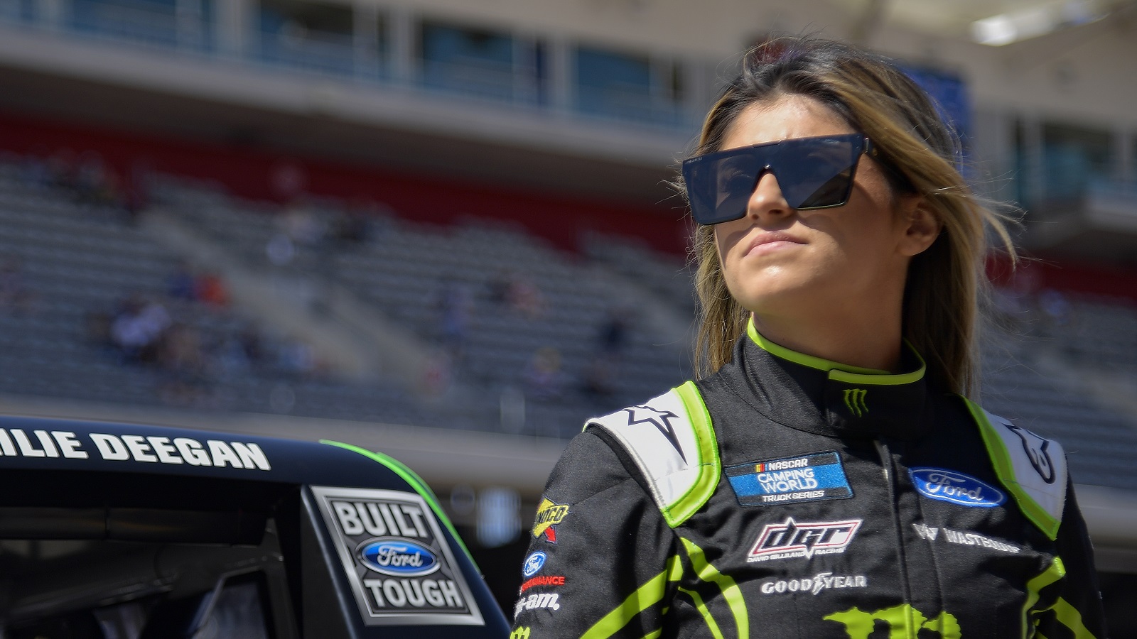 Hailie Deegan waits on the grid prior to the NASCAR XPEL 225 at Circuit of The Americas on March 26, 2022, in Austin, Texas.
