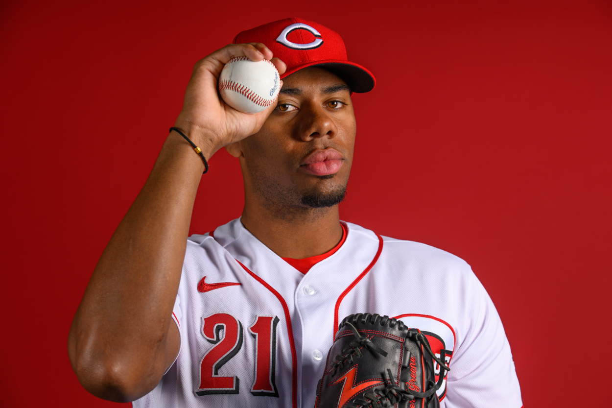 Cincinnati Reds pitcher Hunter Greene during photo day in 2022.