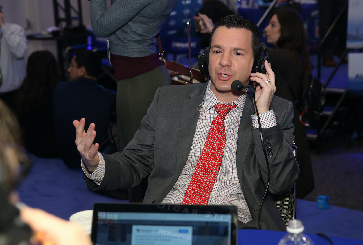 Ian Rapoport of the NFL Network visits the SiriusXM set at Super Bowl 50 Radio Row