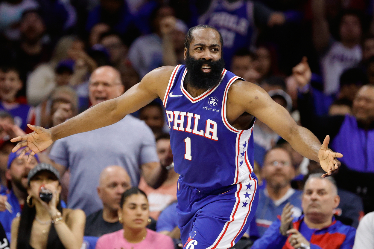 Philadelphia 76ers star James Harden during a playoff game against the Toronto Raptors in 2022.