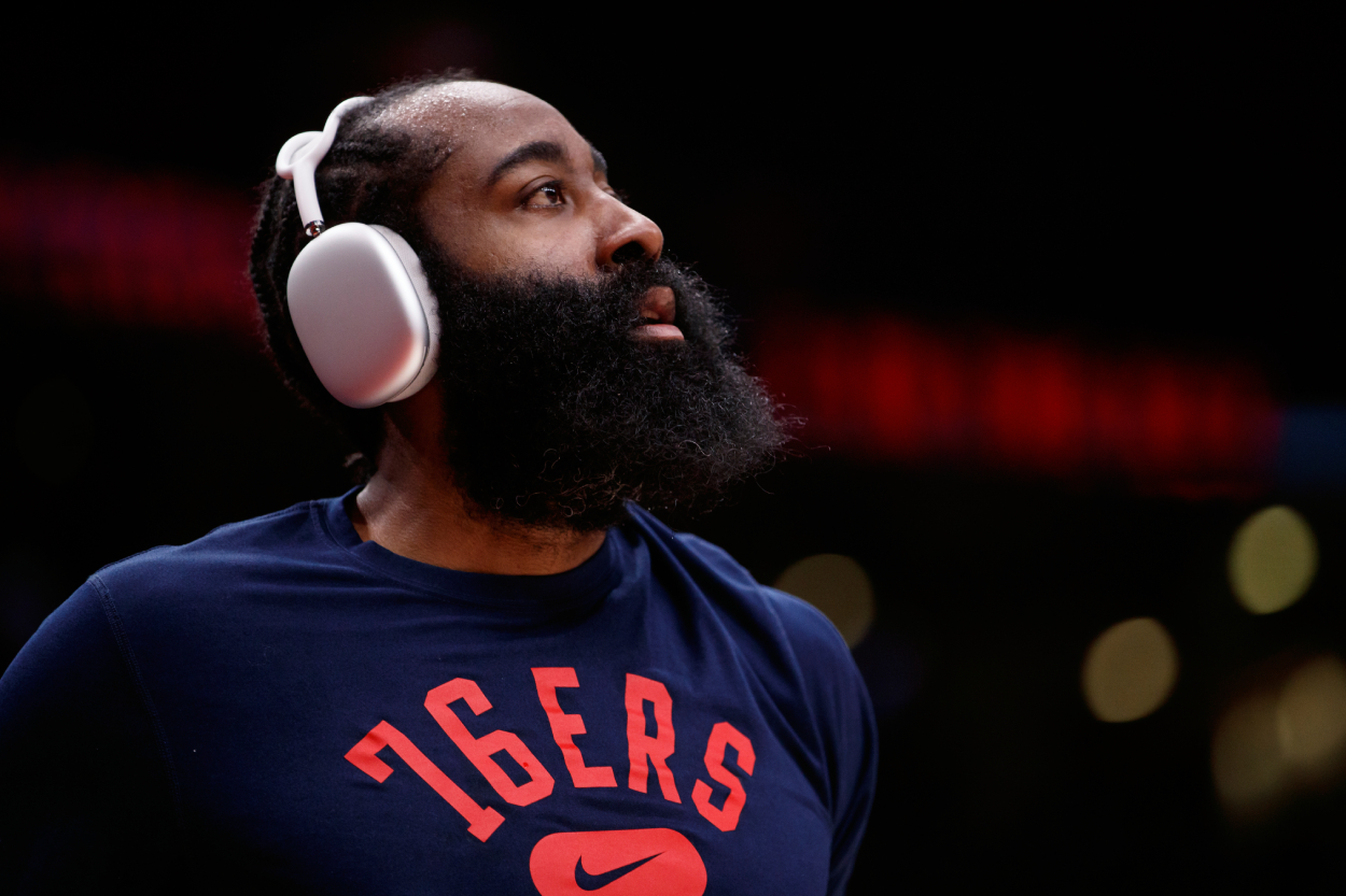 Philadelphia 76ers star James Harden before Game 4 of a first-round playoff series in 2022.