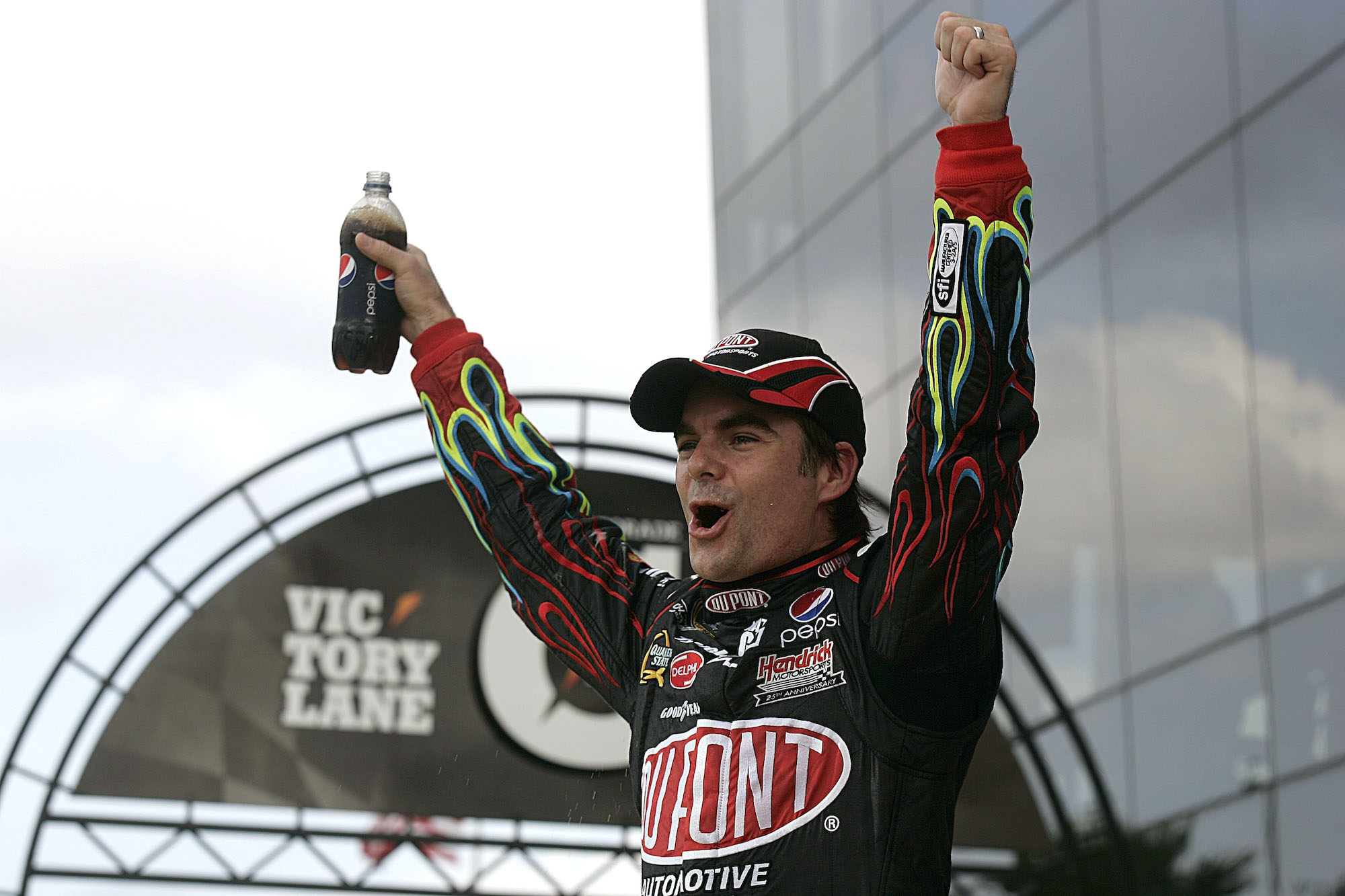 Jeff Gordon celebrates win