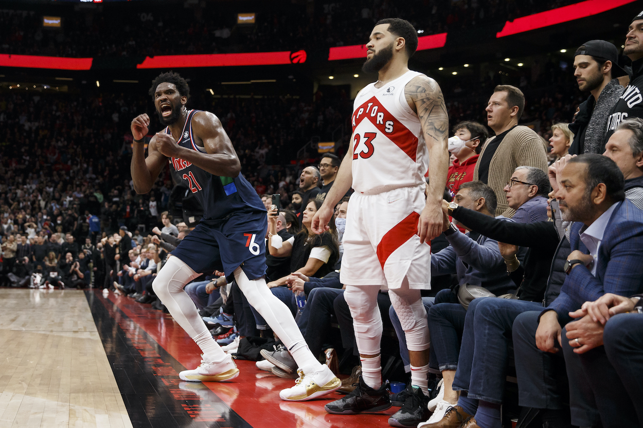 Joel Embiid celebrates after hitting the game-winner in Game 3.